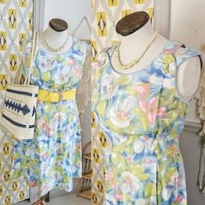 vintage 60s floral summer dress, painterly floral, garden party,50s pin up,a line shift dress,cut out shoulders,peekaboo, wedding guest, bow