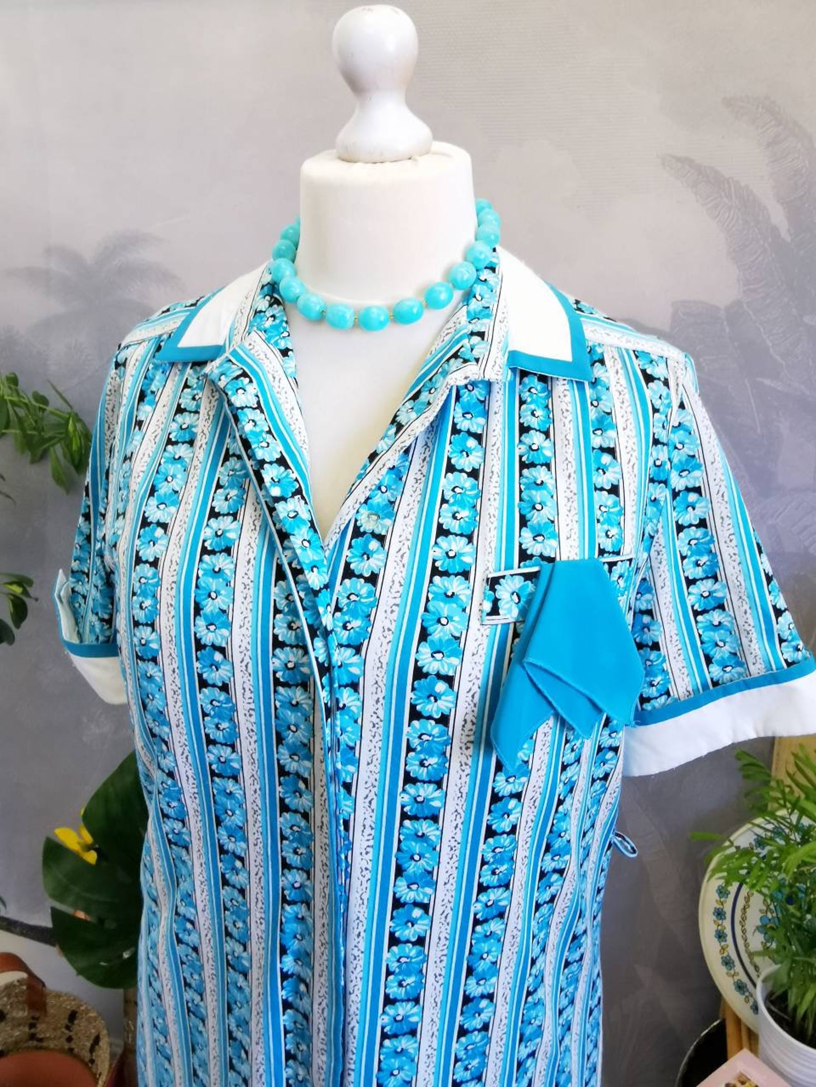 Vintage Floral Shirt Dressvintage Shirt Dress Vintage Blue Etsy UK