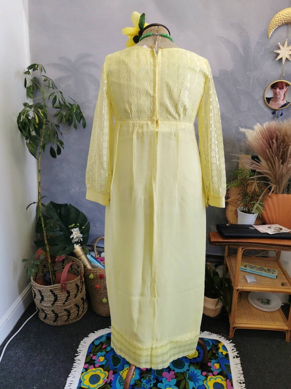 60s vintage maxi dress, pastel yellow, 70s Prairi… - image 7