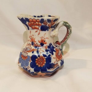 Vintage Mason&#39;s Patent Ironstone Octagonal Shaped Mini Pitcher with Snake Handle