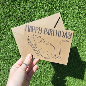 carte d'anniversaire de rat | Carte de joyeux anniversaire avec un rat et une bougie | Carte kraft