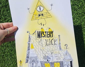 The Mystery Shack ft Bill Cipher | Gravity Falls fanart | a4 print
