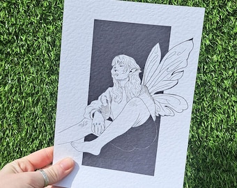 Pixie Fairy Girl Hand Drawn Art Print
