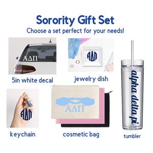 Alpha Delta Pi Sorority Gift Bundle – ADPi Decal, Keychain, Tumbler