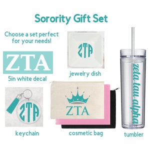 Sorority Gift Bundle - Zeta Tau Alpha - ZTA - Decal - Bag - Cup - Decal - Keychain - Zeta Tau Alpha Big Little Gift