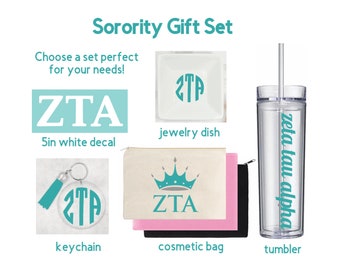 Sorority Gift Bundle - Zeta Tau Alpha - ZTA - Decal - Bag - Cup - Decal - Keychain - Zeta Tau Alpha Big Little Gift