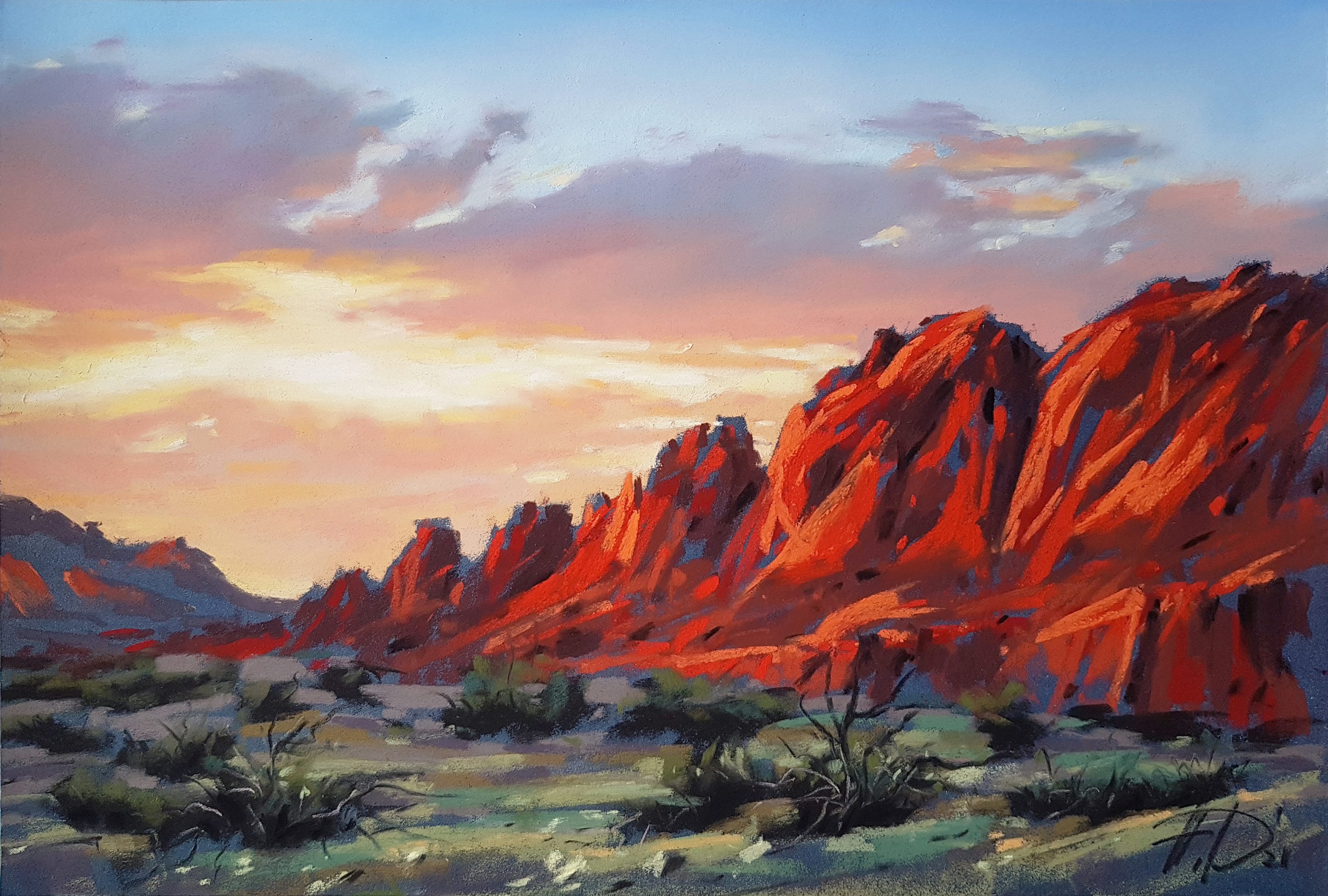 Arizona Painting Original Soft Pastel Mountain Artwork Sunset Etsy