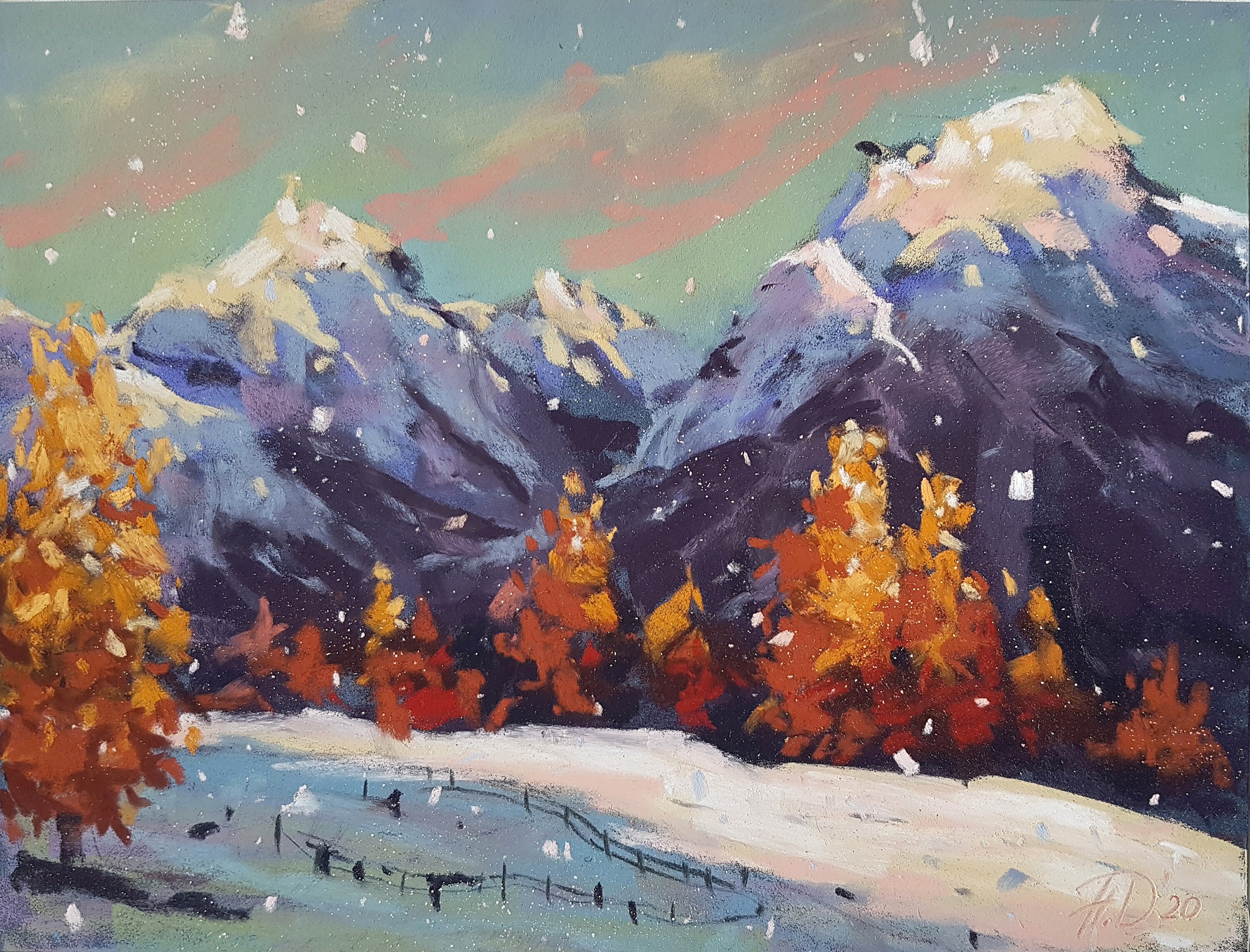 Snow Mountain Painting Original Soft Pastel Landscape Art Etsy