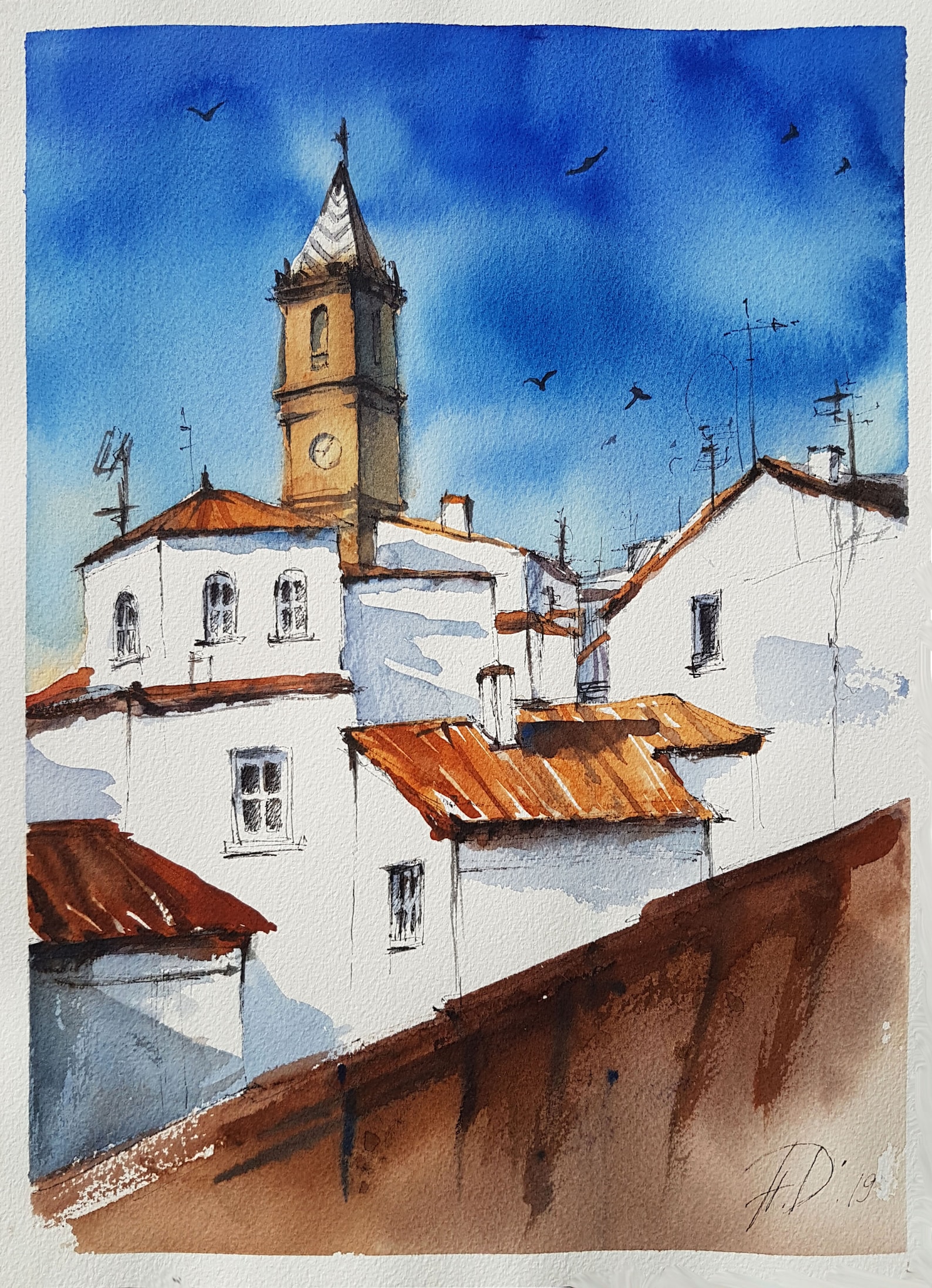 Spain Painting City Scene Original Watercolor Art Andalucía Etsy