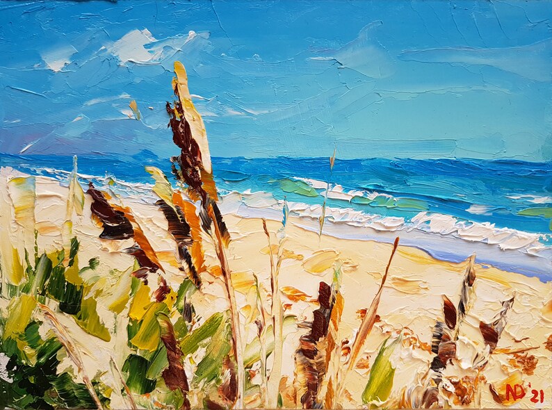Beach Oil Painting Original Coastal Artwork Sea Bay Wall Art Sea