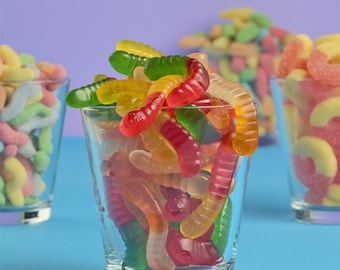 Gusanos de goma - 1 libra - Caramelos masticables arcoíris, gomitas dulces y frutales, regalos para fiestas y bufés de dulces, regalo para niños y adultos