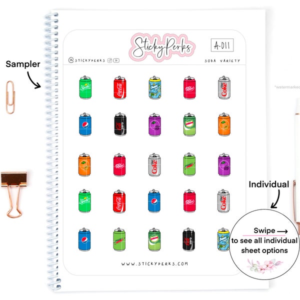 Soda Sticker | Planner Stickers | Coke | Coca cola | Pepsi | Sprite | Mountain Dew | Lacroix | Soda addict |