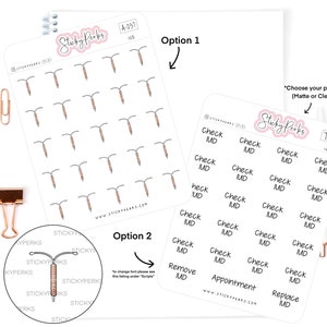 IUD Birth Control | Planner Stickers | Reminder | Refill | Appointment| Medicine | Women&#39;s Health | Matte | Clear |