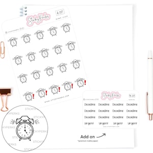 Horloges | Stickers pour agenda | Alarme| Date limite | Urgent | Heure