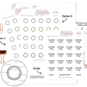 Birth Control Ring Stickers | Planner Stickers | Reminder | Refill | Pick Up | Appointment | Medicine | Women&#39;s Health | Matte | Clear |