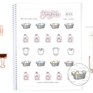 Babywas | Wasserij | Schone kleren | Kleding vouwen | Kleine krabbels | Kleine plannerstickers | Handgetekend |