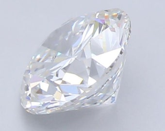 May include: A clear, round, brilliant cut diamond with facets that reflect light.