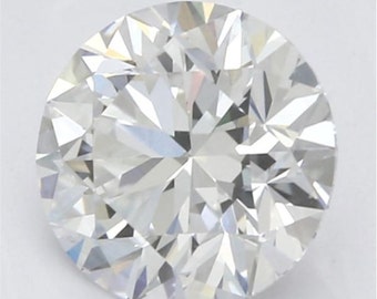 May include: A round, clear, brilliant cut diamond with many facets.
