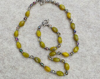 Handmade Yellow Bead Jewelry Set, Silver Toggle Clasp