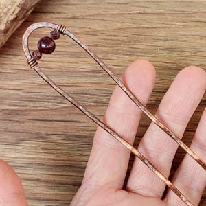 ガーネット入り酸化銅ヘアフォーク：手作りヘアピン