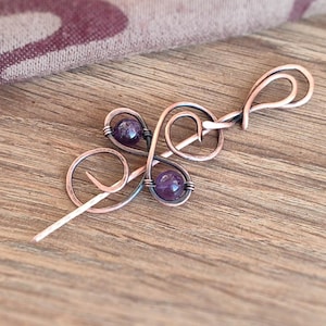 Amethyst Copper Brooch: Celtic Knot Shawl Pin, Cardigan Clip