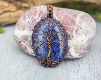 Tree of life pendant Wire wrap pendant Agate necklace Copper pendant spiritual necklace gift for wife Wire Wrap Jewelry anniversary Gift