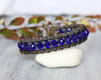 Wire wrap bracelet Copper Bangle Antique bracelet Copper Wire wrapped bracelet Womans bracelet blue bracelet for women Copper wire jewelry