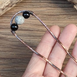 瑪瑙の宝石が付いた酸化銅のヘアフォーク - 素朴なヘアピン