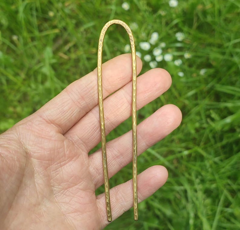 Hand Hammered Brass Hair Fork: Rustic Metal Hair Pin image 3