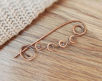 Oxidized Copper Floral Shawl Pin: Handcrafted Sweater Brooch