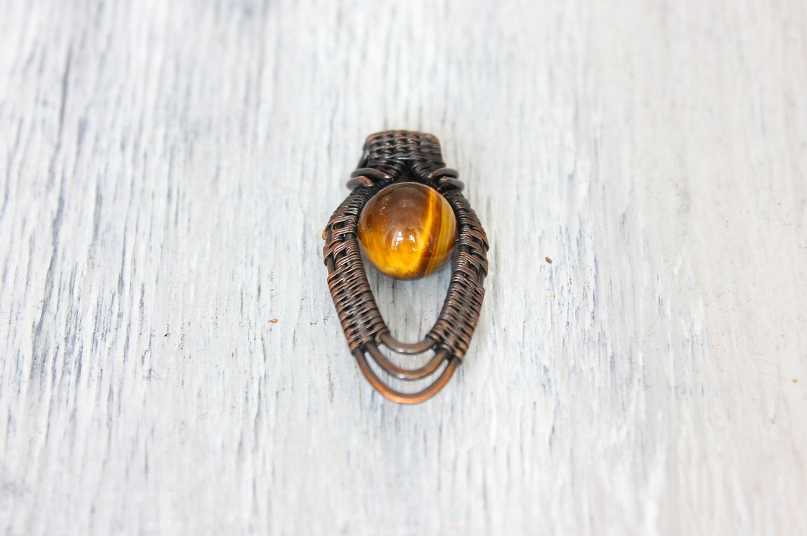 •TIGER EYE - WIRE WRAPPED OVAL• sterling silver pendant main image 0