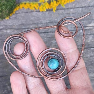 Copper brooch, wire wrap brooch, shawl pin, scarf pin, cardigan brooch, metal brooch, scarf clip, gift for her, rustic brooch, gift for mum