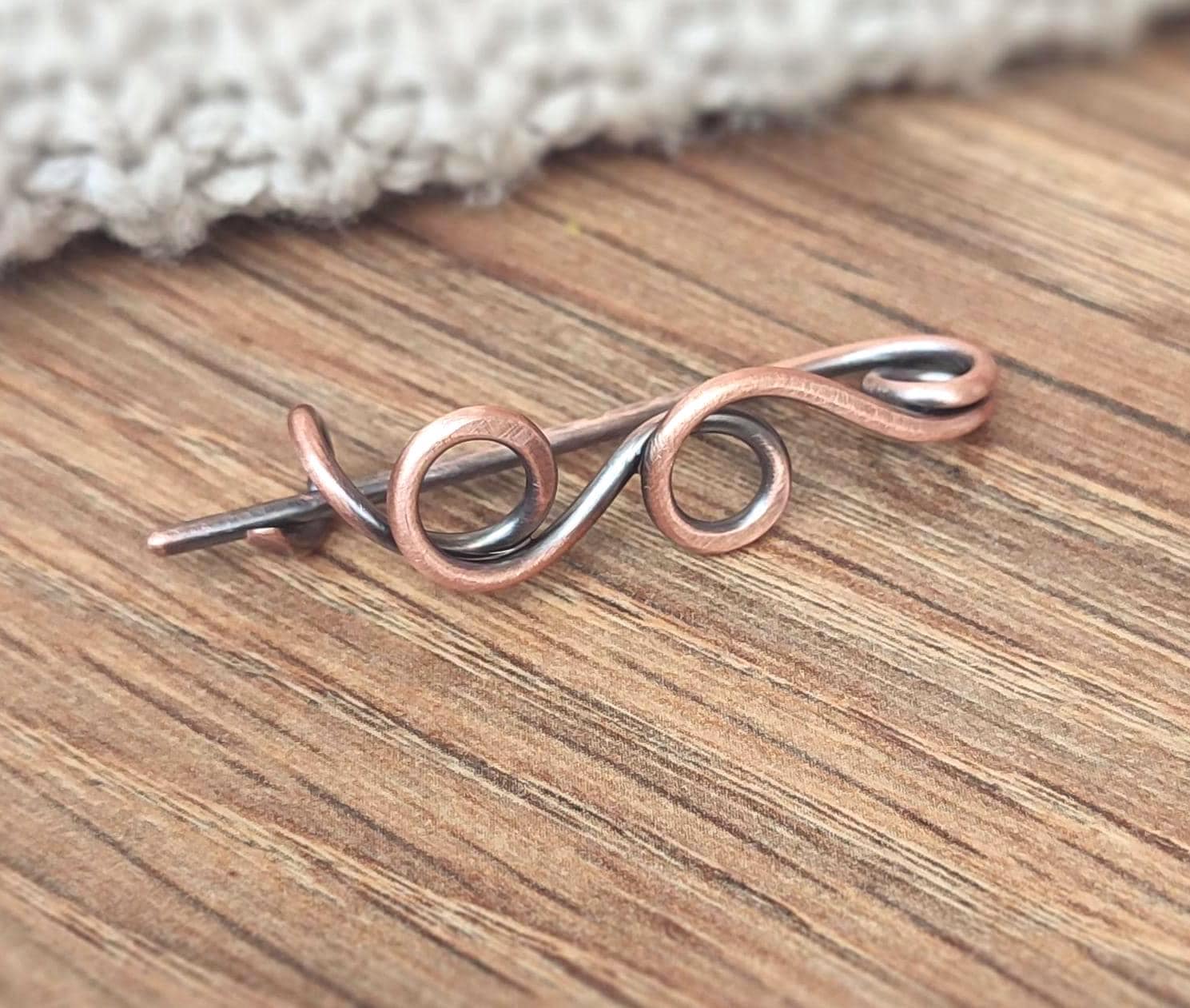 Oxidized Copper Cardigan Clip - Handcrafted Floral Shawl Pin