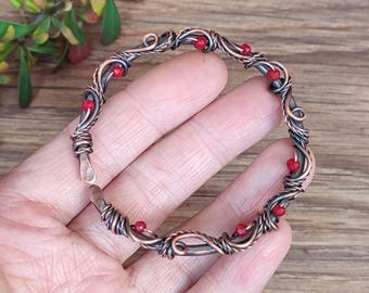 Oxidized Copper brooch: Red Shawl Pin
