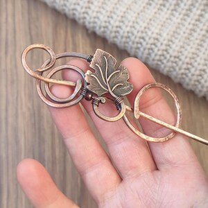 Garnet Brooch: Hammered Copper Wire Wrap, Copper Shawl pin