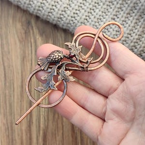 Garnet Brooch: Hammered Copper Wire Wrap, Copper Shawl pin