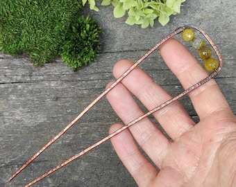 Oxidized Copper Hair Fork with Agate Gemstone