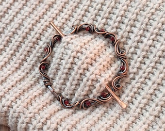Copper Floral Shawl Pin, Cardigan brooch
