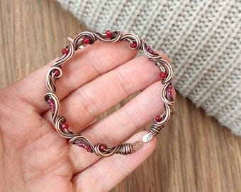 Oxidized Copper Wire Wrap Cardigan Pin: Crystal Accent