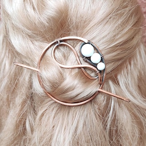 Oxidized Copper Wire Hair Barrette: Nephritis Beads, Shawl Clip