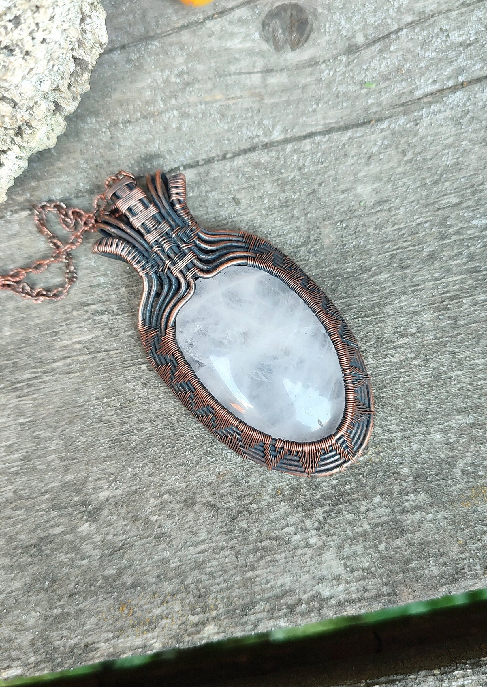 Rose Quartz Pendant for Her Wire Wrap Necklace Copper - Etsy