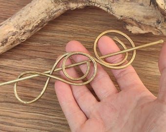 Handmade Brass Hair Clip Barrette: Textured Metal Hair Stick