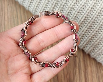 Oxidized Copper Wire Wrap Cardigan Pin: Crystal Accent