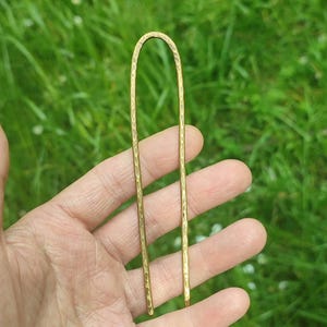 Hand Hammered Brass Hair Fork: Rustic Metal Hair Pin image 2