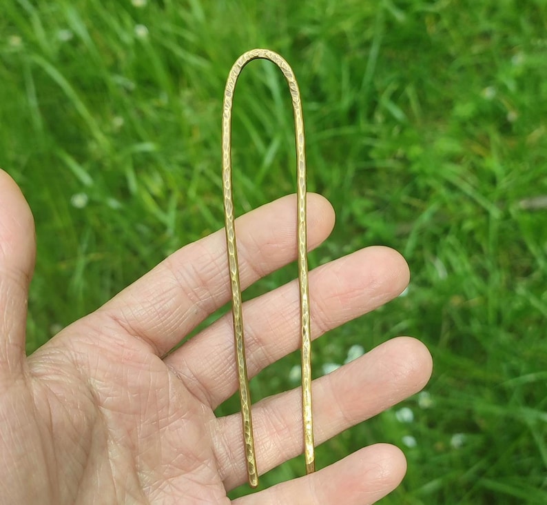 Hand Hammered Brass Hair Fork: Rustic Metal Hair Pin image 2