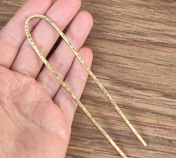 Hand Hammered Brass Hair Fork: Rustic Metal Hair Pin