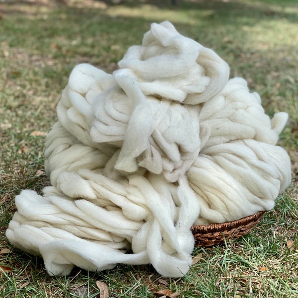White Tunis Wool Roving -Dolly