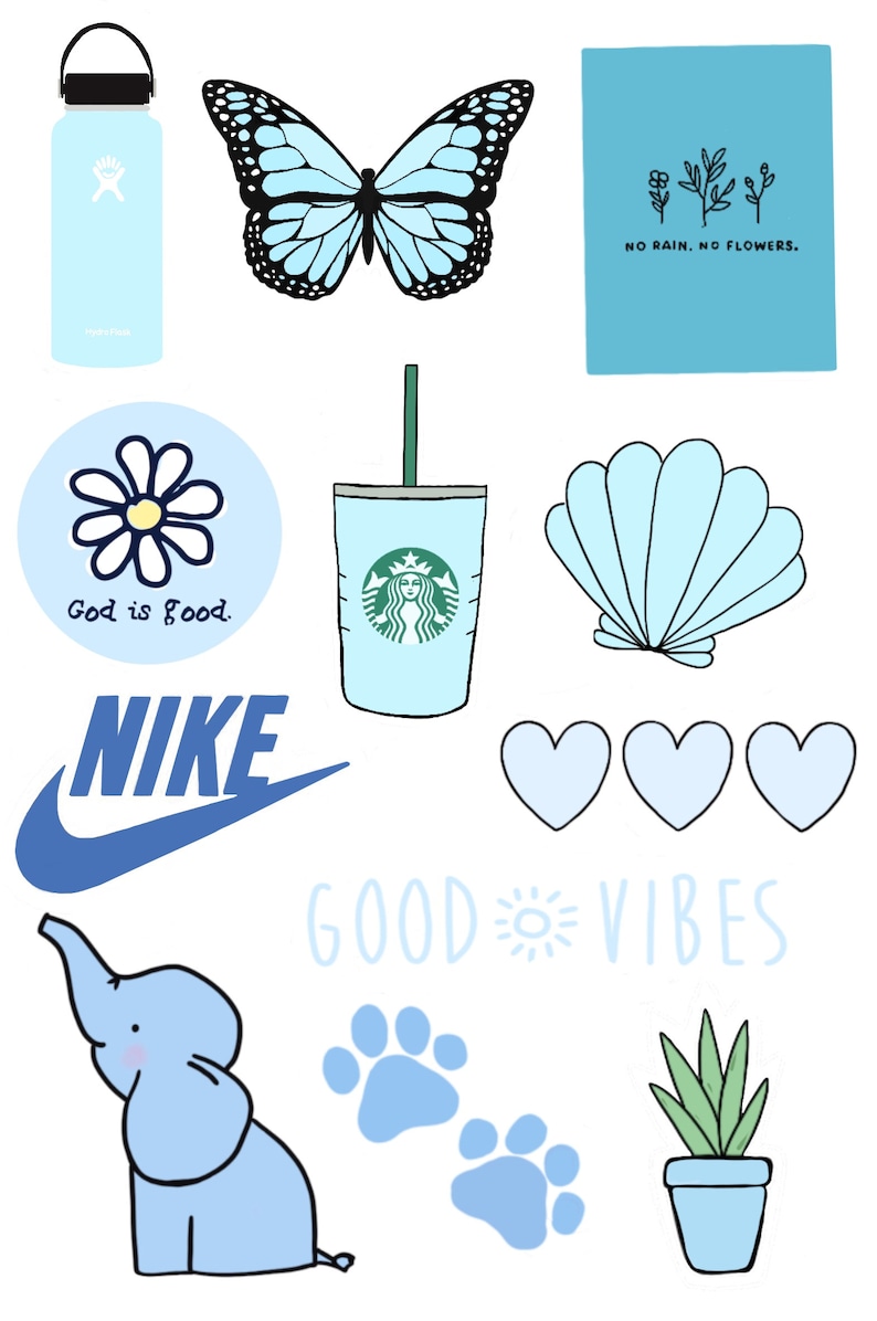 blue aesthetic 12 pc sticker pack die cut stickers etsy