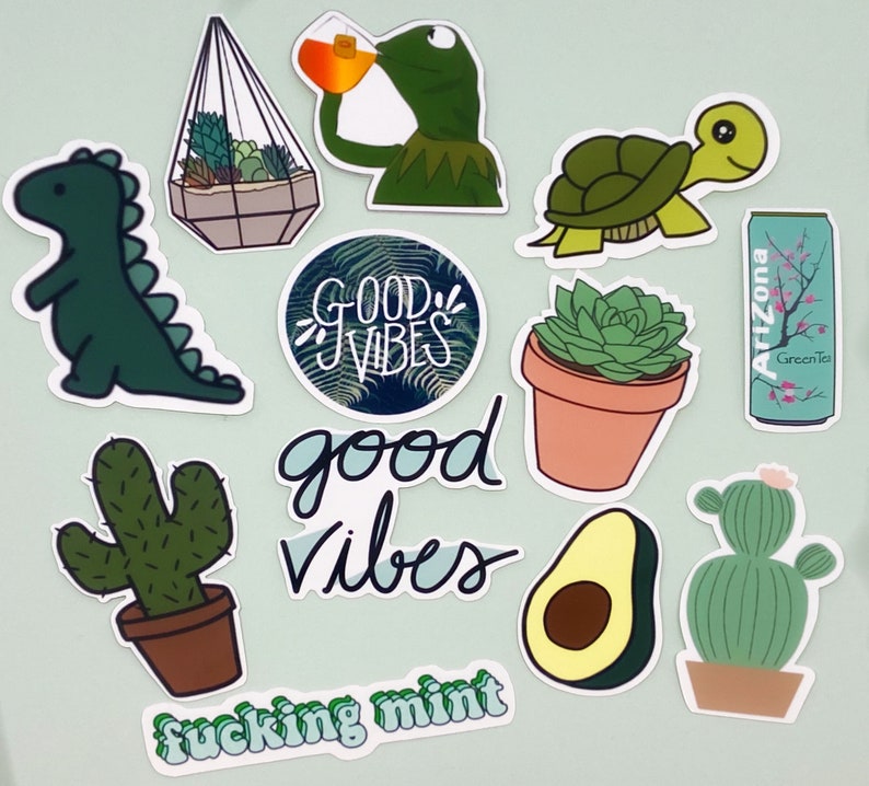 Green Aesthetic 12pc. Sticker Pack Die Cut Stickers | Etsy