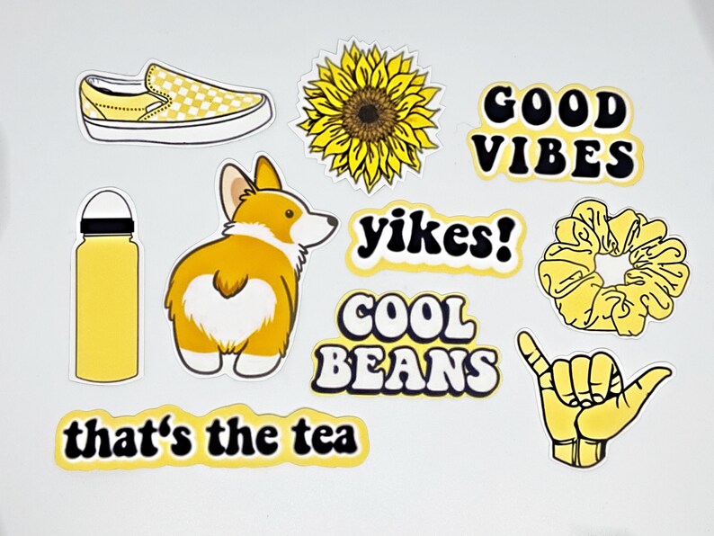 yellow aesthetic 10 pc sticker pack premium vinyl stickers etsy